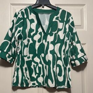 Green and White Women's Top